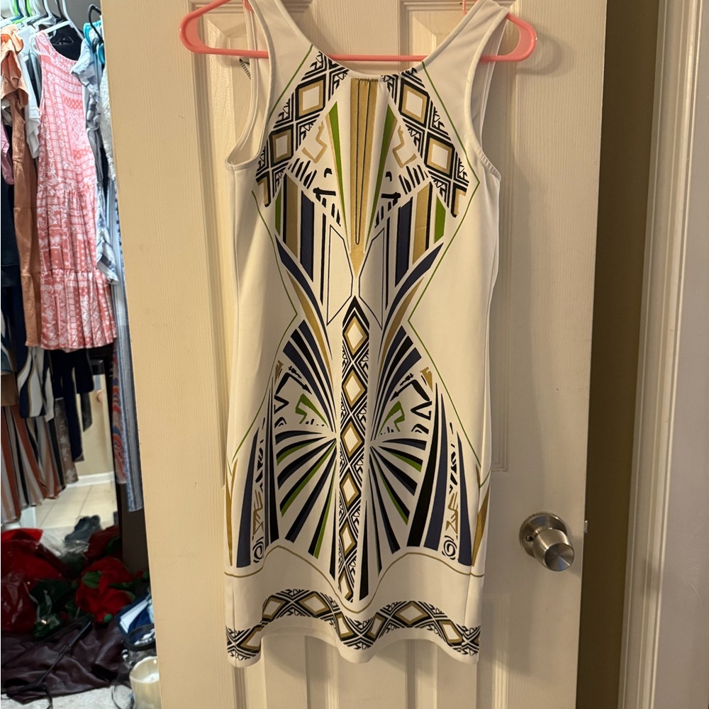 Geometric Patterned White Dress